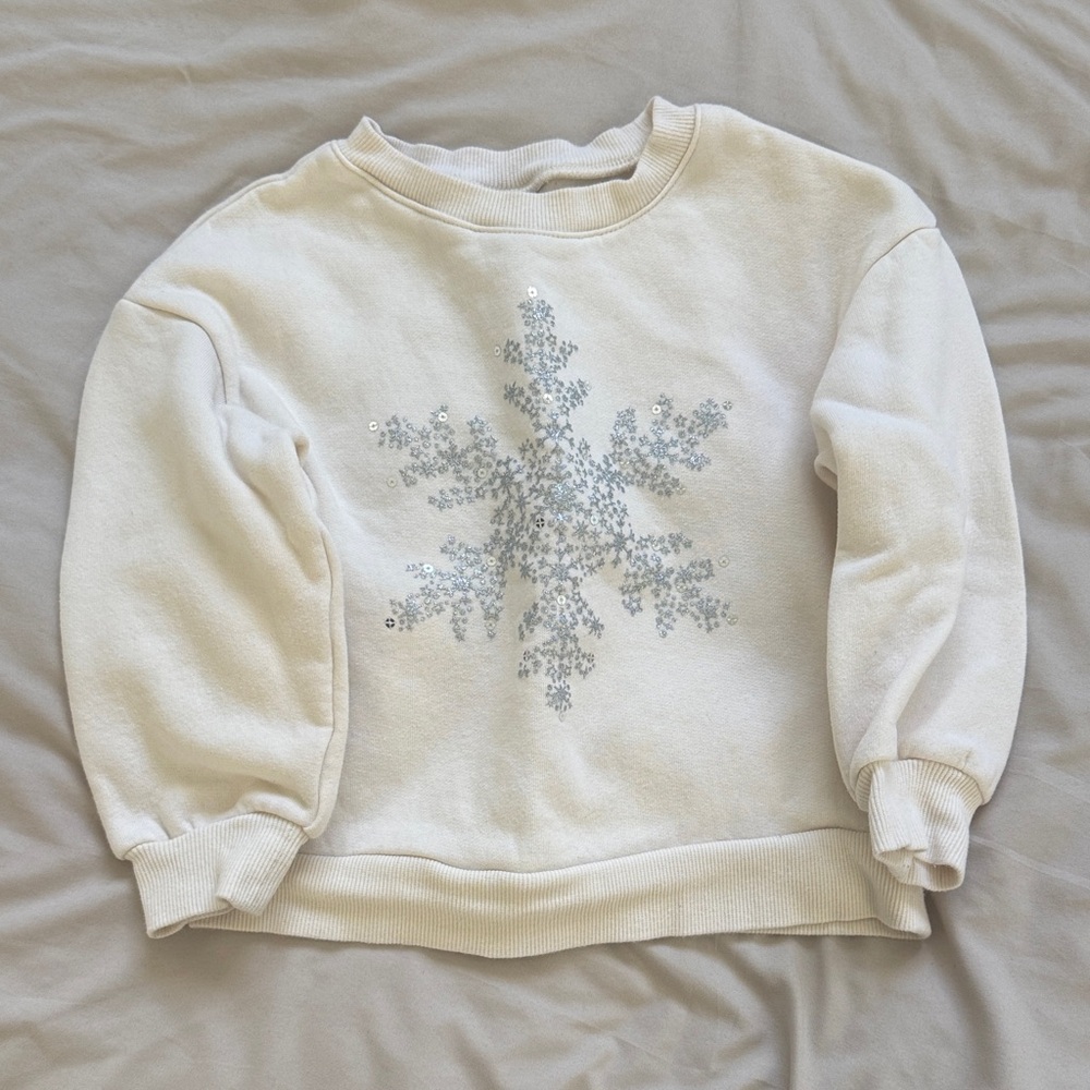 Carter’s Kids Girls Ivory Crewneck Sweatshirt with Silver Sequin Snowflake